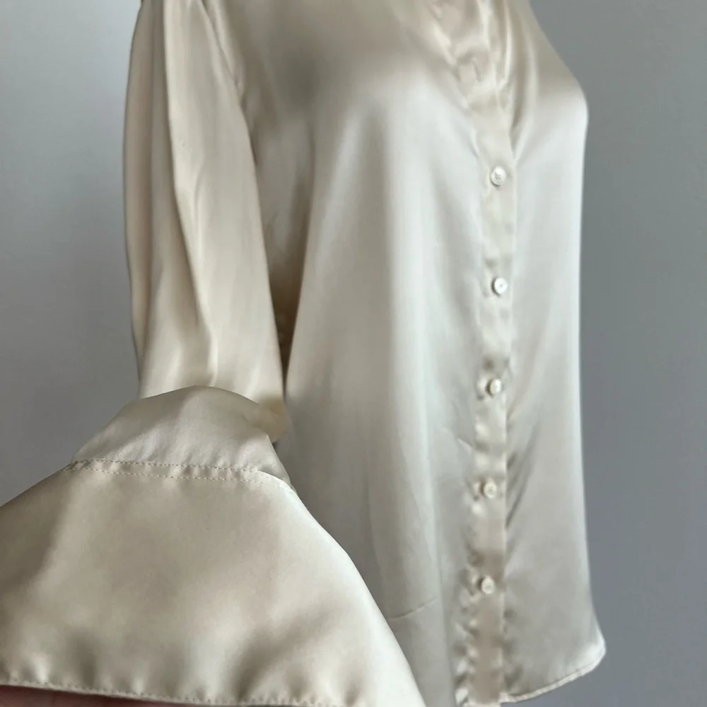 Elegant Cream Satin Blouse - Picture 2 of 10